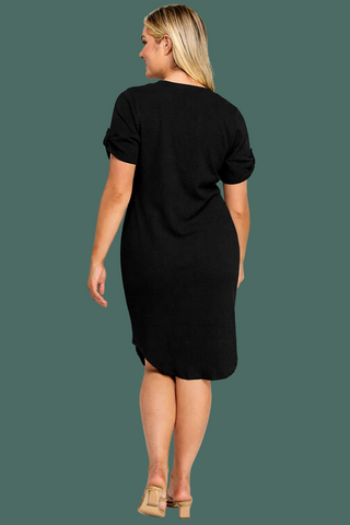 Smocked V-neck Shirt Tail Dress