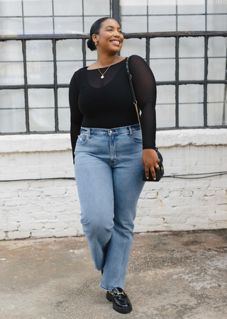 Sheer Long Sleeve Top: Curvy