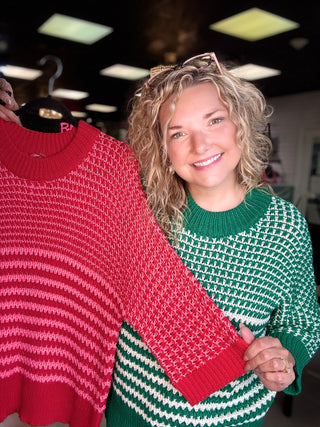 Color Block Draped Sleeve Sweater – Red Stripe – lifestyle