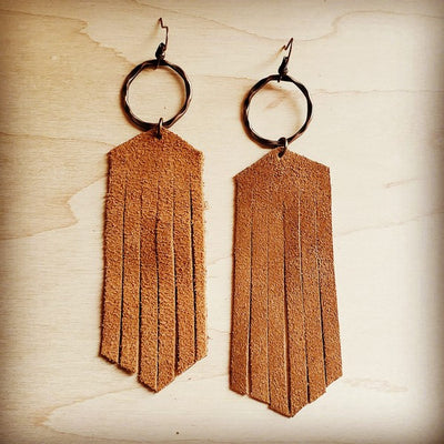 Suede Leather Fringe Earrings Tan - JustBelieve.Boutique