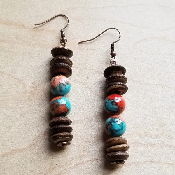 Multi-Colored Turquoise and Wood Earrings - JustBelieve.Boutique