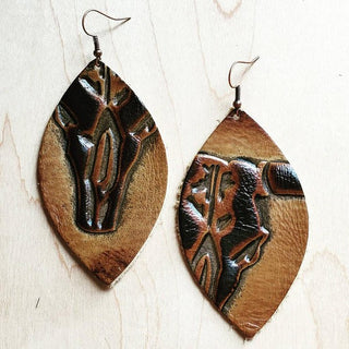 Leather Oval Earrings Tan Steer Head - JustBelieve.Boutique