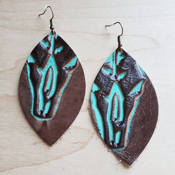 Oval Earrings in Embossed Turquoise Steer Head - JustBelieve.Boutique