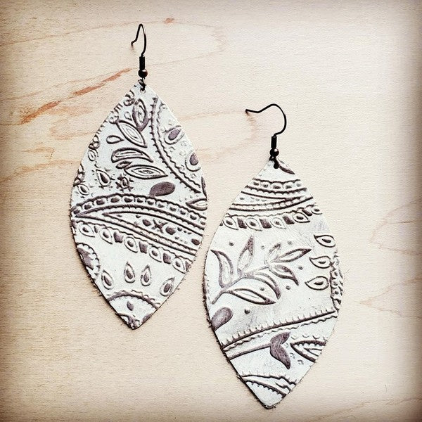 Leather Oval Earring Oyster Paisley - JustBelieve.Boutique
