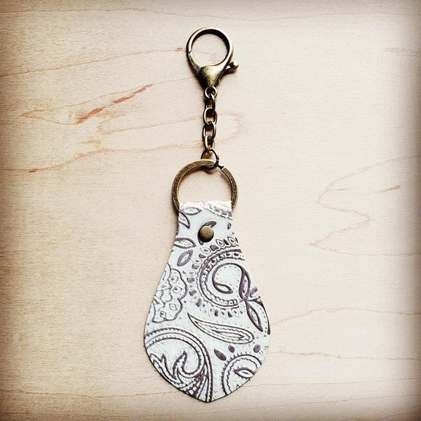 Embossed Leather Keychain Oyster Paisley