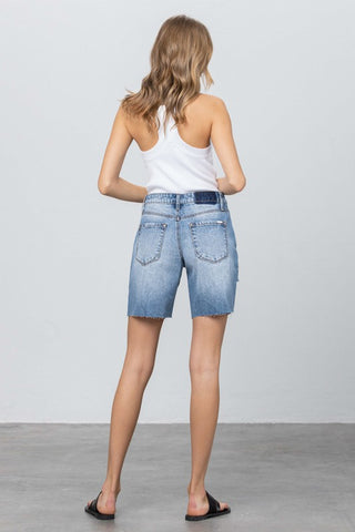 Ripped Raw Hem Bermuda Denim Shorts