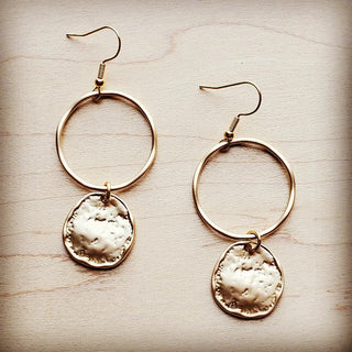 Matte Gold Hoop Earrings with Coin Dangle - JustBelieve.Boutique