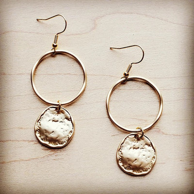 Matte Gold Hoop Earrings with Coin Dangle - JustBelieve.Boutique