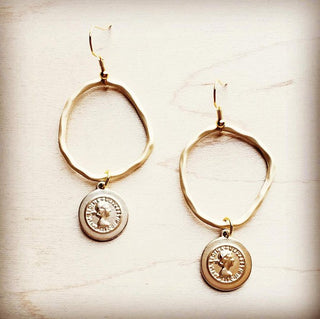 Matte Gold Hoop Earrings with Coin Dangle - JustBelieve.Boutique