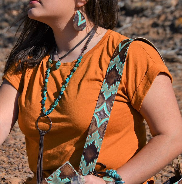 Leather Crossbody Strap in Turquoise Laredo