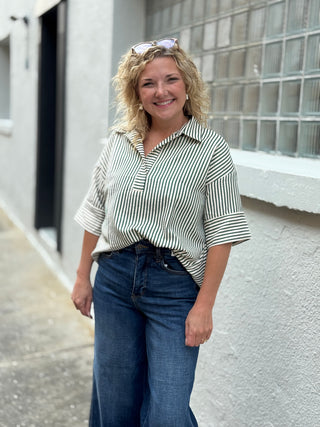 Textured Stripe Green Top