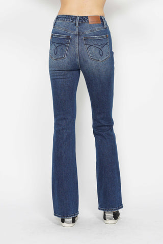 Judy Blue High Waist Dark Wash Tummy Control Embroidered Bootcut: Dark Wash / 3/26