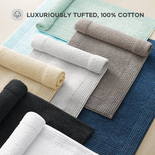 Olliix - Reversible Cotton Bathroom Rugs, Bath Mat Washable Rug White