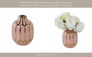 Sagebrook Home - Decorative Vase - Blush/Gold Ceramic Bud Abstract Modern,8in