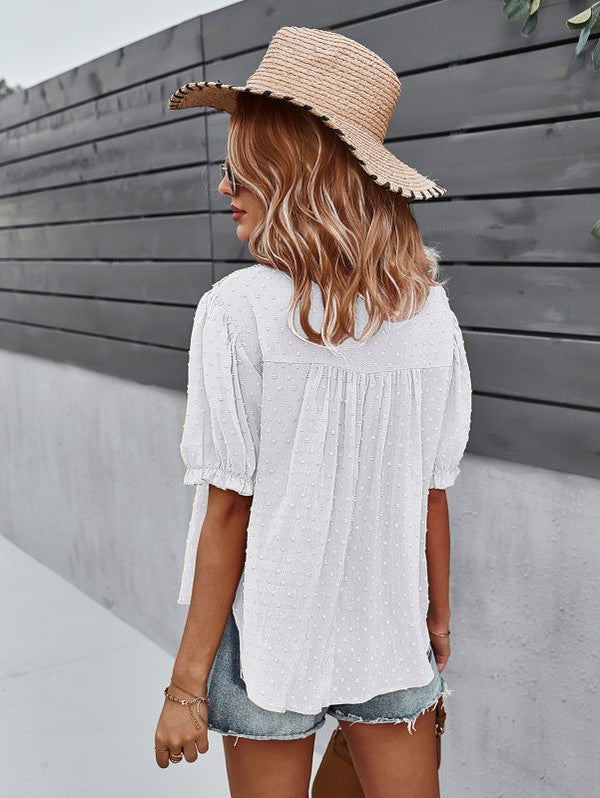 Lace front swiss dot blouse - JustBelieve.Boutique