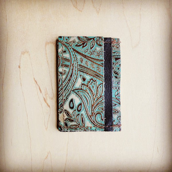 Leather Credit Card Holder- Brown Paisley - JustBelieve.Boutique