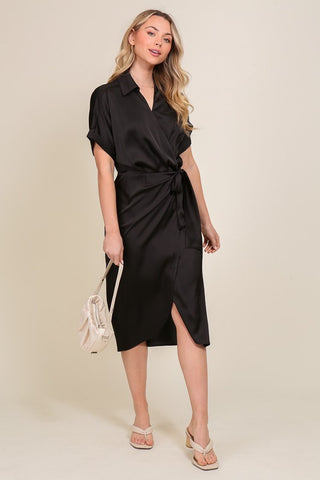 Elegant & Flattering Satin Wrap Dress