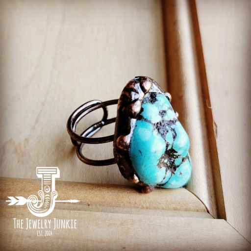 Blue Turquoise Ring set in Antique Copper