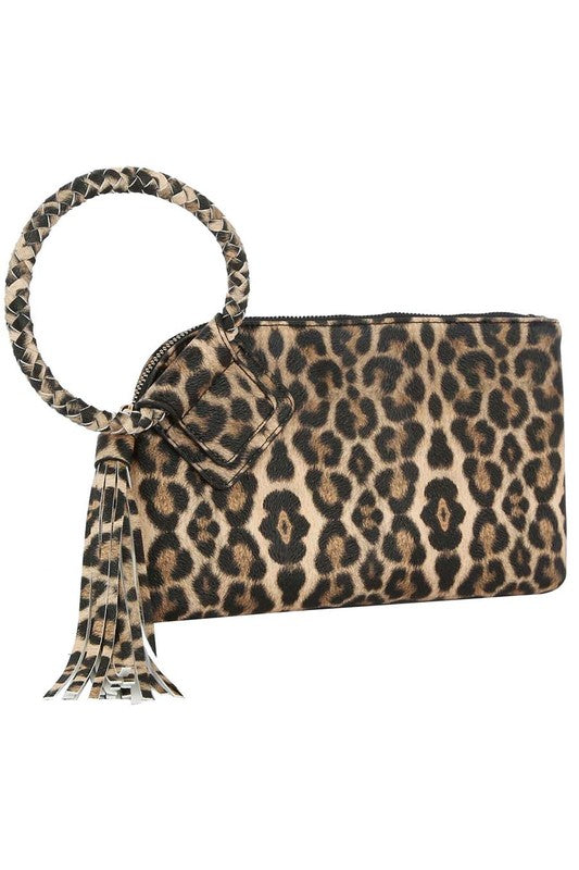 Leopard Cuff Handle Tassel Wristlet Clutch - JustBelieve.Boutique