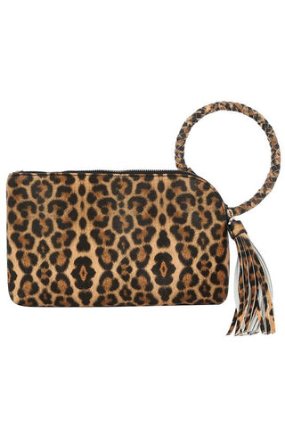 Leopard Cuff Handle Tassel Wristlet Clutch - JustBelieve.Boutique