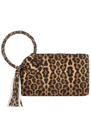 Leopard Cuff Handle Tassel Wristlet Clutch - JustBelieve.Boutique