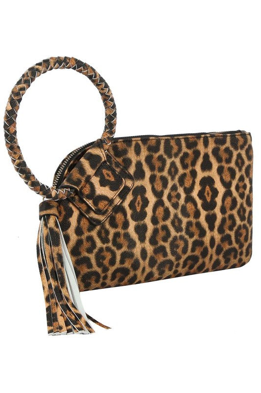 Leopard Cuff Handle Tassel Wristlet Clutch - JustBelieve.Boutique