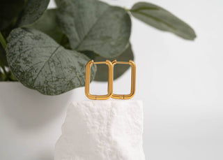 18K Gold PVD Rounded Rectangle Everyday Huggie Earrings - Just Believe Boutique