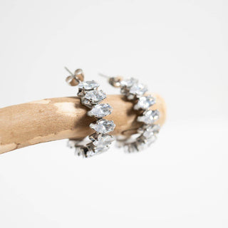 18K Gold PVD Stainless Steel Marquis CZ Stone Hoop Earrings - Just Believe Boutique