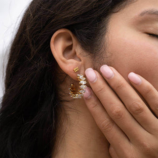 18K Gold PVD Stainless Steel Marquis CZ Stone Hoop Earrings - Just Believe Boutique