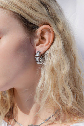 18K Gold PVD Stainless Steel Marquis CZ Stone Hoop Earrings - Just Believe Boutique