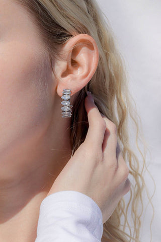 18K Gold PVD Stainless Steel Marquis CZ Stone Hoop Earrings - Just Believe Boutique