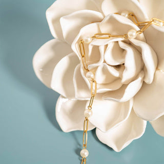 18K Gold PVD Steel Station Pearl Paperclip Chain Bracelet - Just Believe Boutique