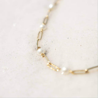 18K Gold PVD Steel Station Pearl Paperclip Chain Bracelet - Just Believe Boutique