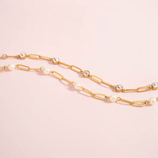 18K Gold PVD Steel Station Pearl Paperclip Chain Bracelet - Just Believe Boutique