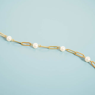 18K Gold PVD Steel Station Pearl Paperclip Chain Bracelet - Just Believe Boutique