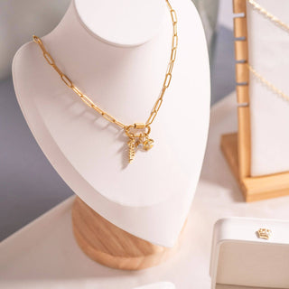 18K PVD Gold Carabiner "Faith" Paperclip Charm Necklace - Just Believe Boutique