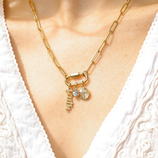 18K PVD Gold Carabiner "Faith" Paperclip Charm Necklace - Just Believe Boutique
