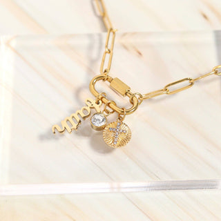 18K PVD Gold Carabiner "Faith" Paperclip Charm Necklace - Just Believe Boutique