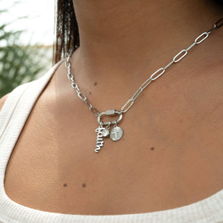 18K PVD Gold Carabiner "Faith" Paperclip Charm Necklace - Just Believe Boutique
