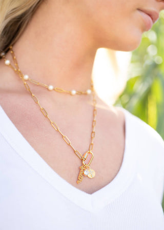 18K PVD Gold Carabiner "Faith" Paperclip Charm Necklace - Just Believe Boutique
