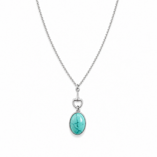 Silver chain necklace with oval turquoise bit pendant