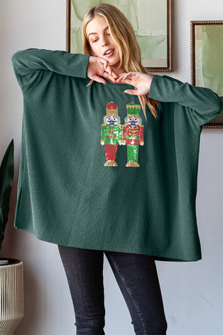 Sequin Nutcracker Long Sleeve Ribbed Top