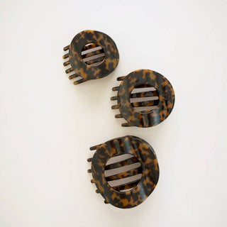 Teleties medium flat circle hair clip in tortoise, shown as a set