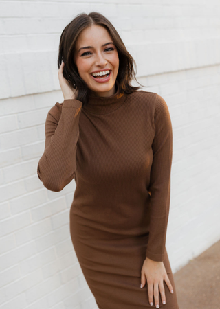 Ribbed L/S Turtleneck Dress: Evergreen