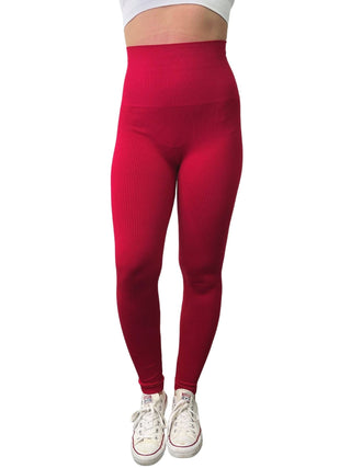 Elietian Ribbed High Waist Leggings in Red, front view