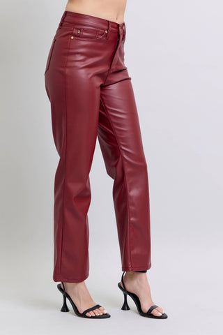 Judy Blue Jeans - Faux Leather Tummy Control High Waisted Straight