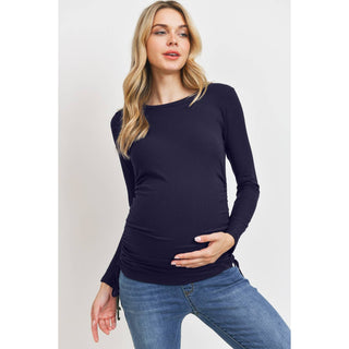 Ribbed Cinched Long Sleeve Knit Top