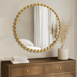 Round Iron Framed Wall Mirror – Gold Decor