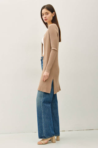 LONG RIBBED DUSTER OPEN CARDIGAN