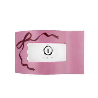 Large flat rectangle hair clip, pink with TELETIES logo inset and metal bar slots